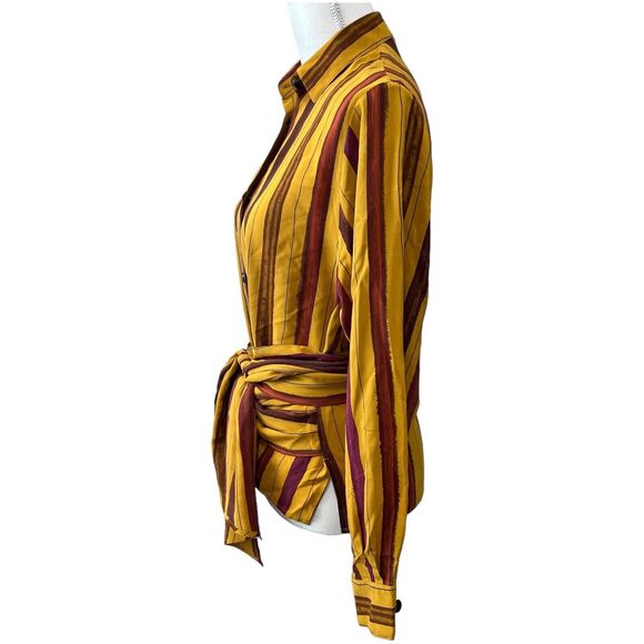 Max Mara Silk Wrap Around Belt Striped Blouse Size 6 - Picture 5 of 14